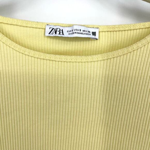 Zara Yellow Ribbed Crop Top Small Ruffle Sleeveless - Picture 4 of 5